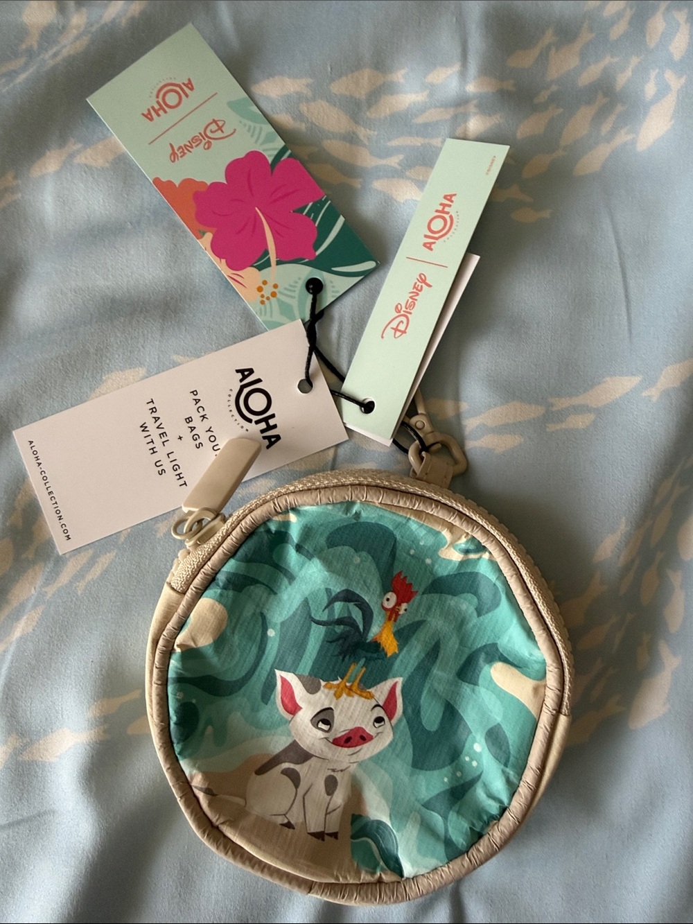 ALOHA Collection Coin Pouch with Pua & Hei Hei - Teal and Beige